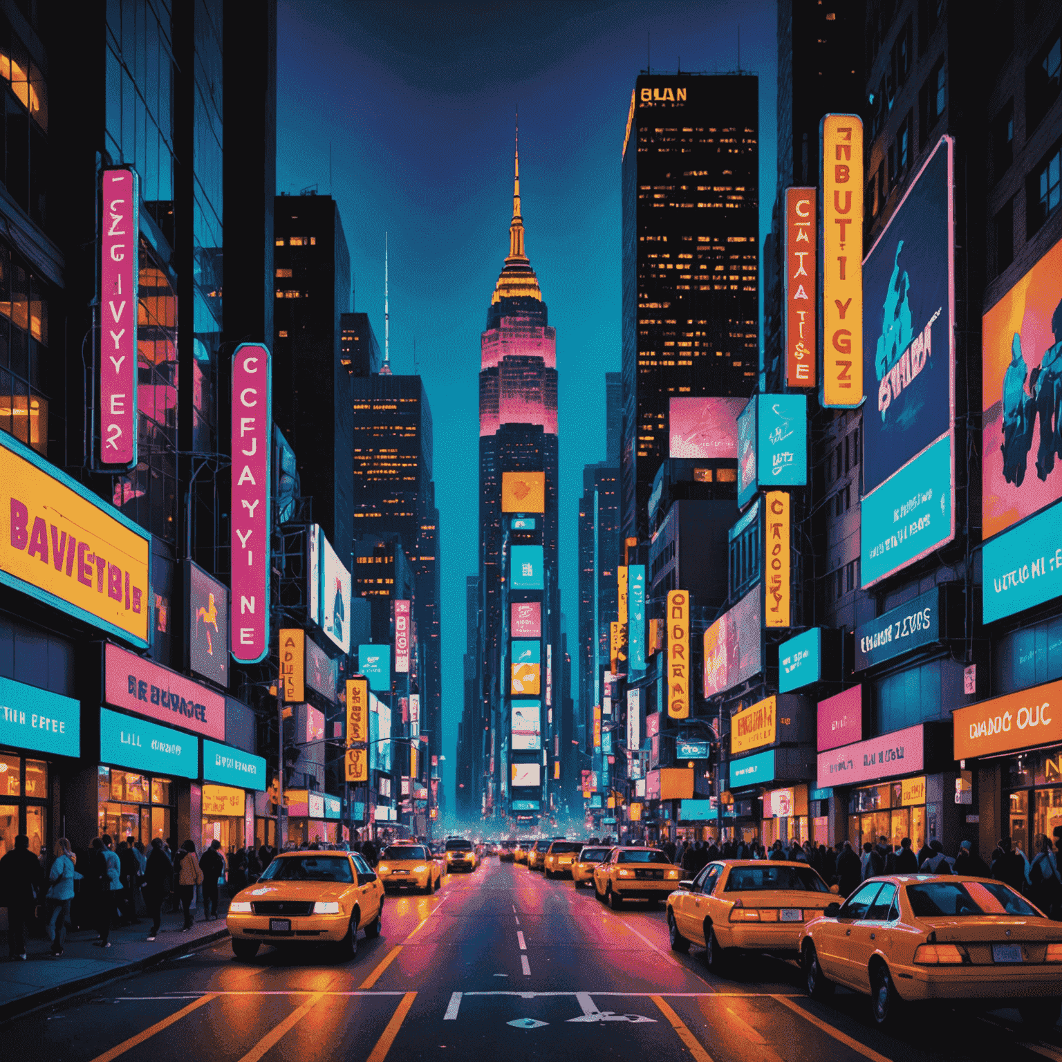 A vibrant collage of city scenes featuring neon lights, bustling streets, and towering skyscrapers